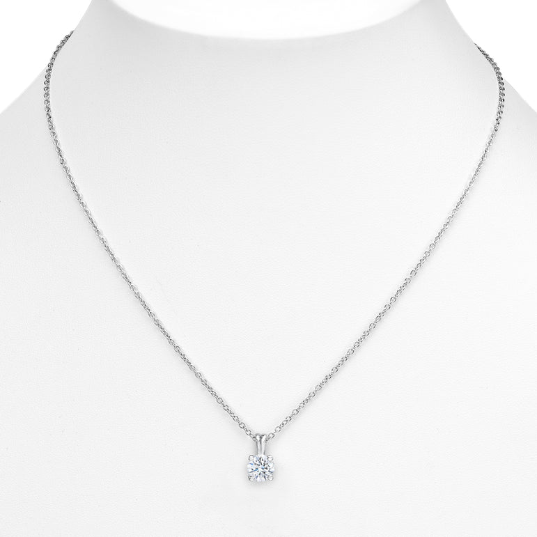 Diamond Solitaire Pendant In 14k White Gold 17" Chain. (0.70 Ct)