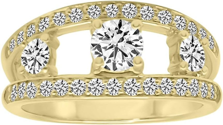 Two Row 14K Yellow Gold Ring. H-I, VS1-VS2 (1.15 Ct. Tw)