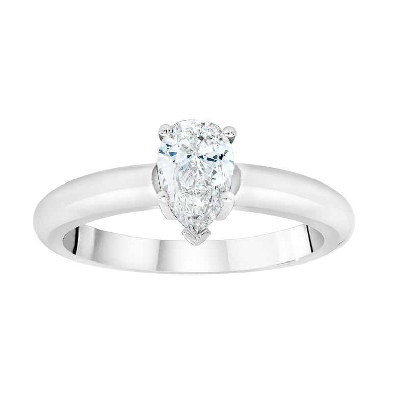 GIA Certified Pear Shape Diamond 14 Kt White Gold Ring. H, SI1 (0.97 Ct.)