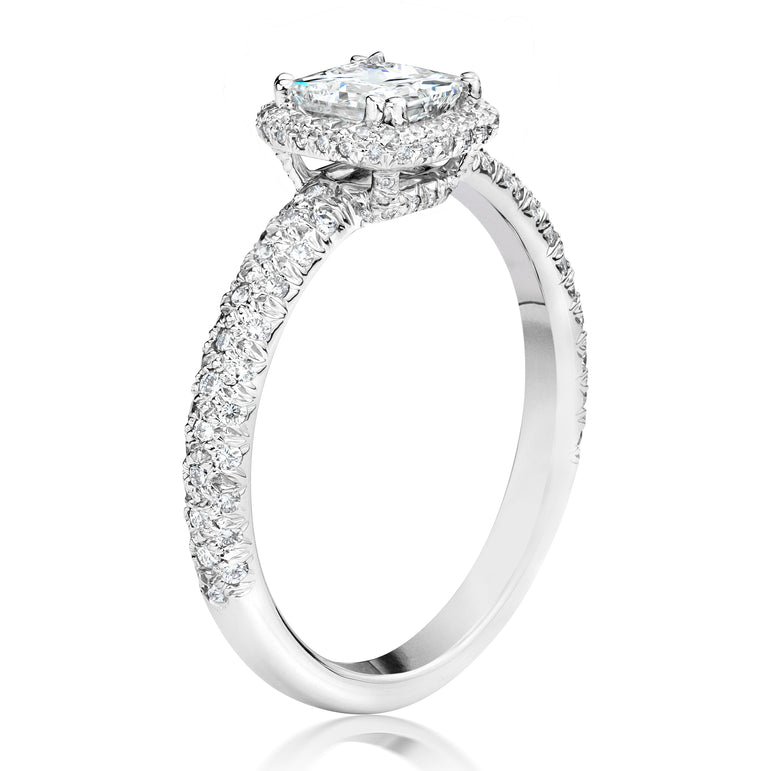 Princess Cut & Round Diamonds Platinum Halo Setting Ring. (1.15 Ct. Tw)