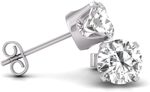 14K Gold Natural Diamond Solitaire Stud Earrings.