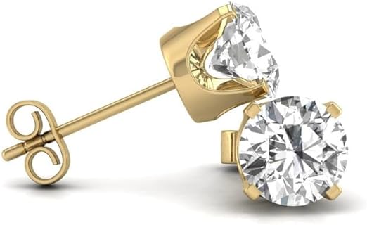 14K Gold Natural Diamond Solitaire Stud Earrings.