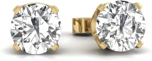14K Gold Natural Diamond Solitaire Stud Earrings.