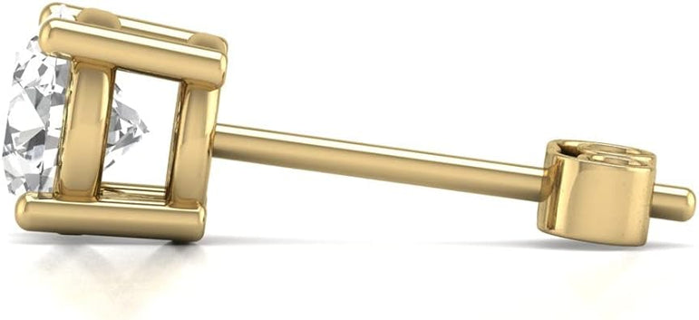 14K Gold Natural Diamond Solitaire Stud Earrings.
