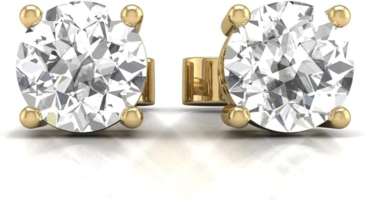14K Gold Natural Diamond Solitaire Stud Earrings.