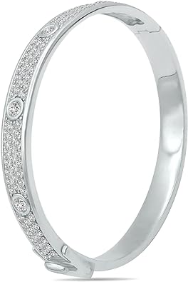 Emma Jewelry Bridal 925 Silver Sterling Bangle for Wedding, Engagement - Round Simulated Diamond Cubic Zirconia Bangles for Women, Brides, Bridesmaids