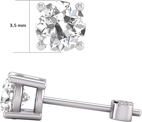 14K Gold Natural Diamond Solitaire Stud Earrings.