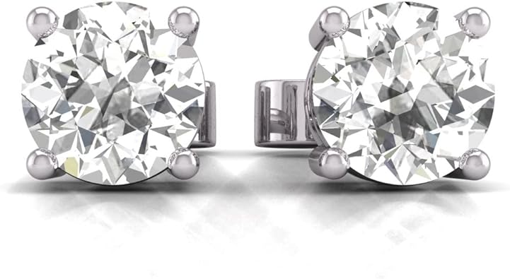 14K Gold Natural Diamond Solitaire Stud Earrings.