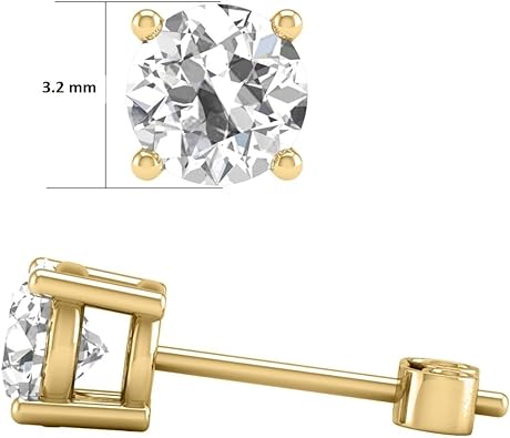 14K Gold Natural Diamond Solitaire Stud Earrings.