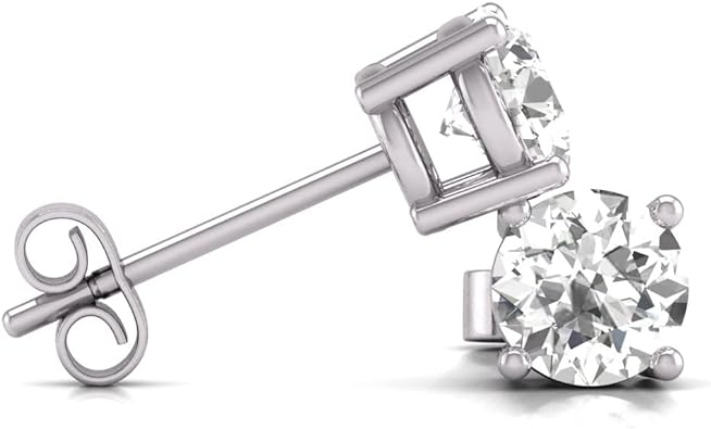 14K Gold Natural Diamond Solitaire Stud Earrings.