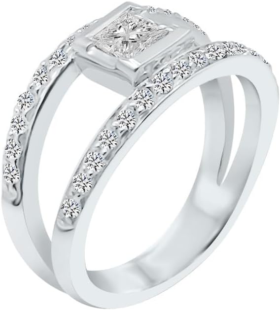 Two Row Princess & Round Diamonds Platinum Ring. (1.02 Ct. Tw)