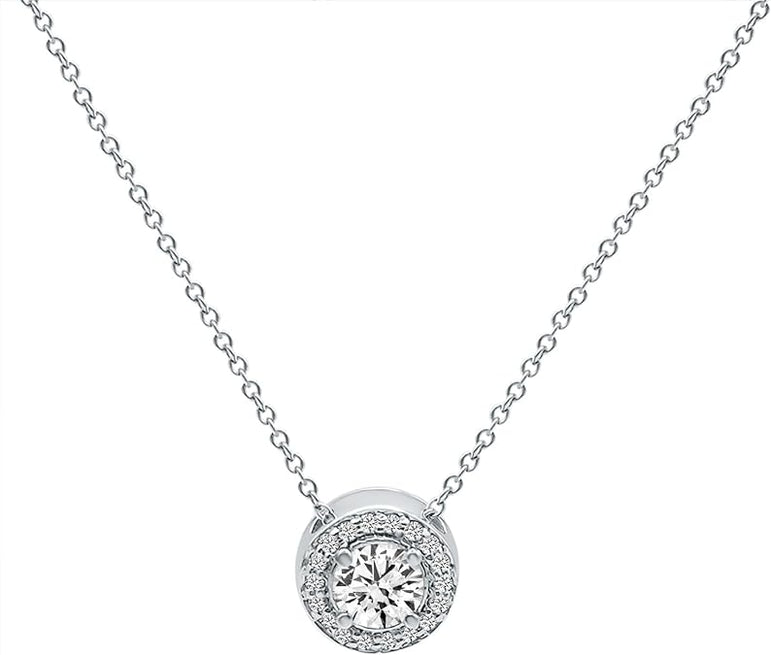 14K White Gold Round Necklace 17" chain. (0.60 Ct. Tw)