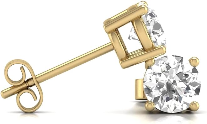 14K Gold Natural Diamond Solitaire Stud Earrings.