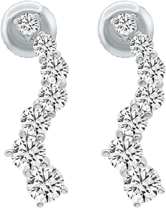 Diamond Journey Earrings Round-Cut 14K White Gold Screw Back. (1.50 Ct. Tw)