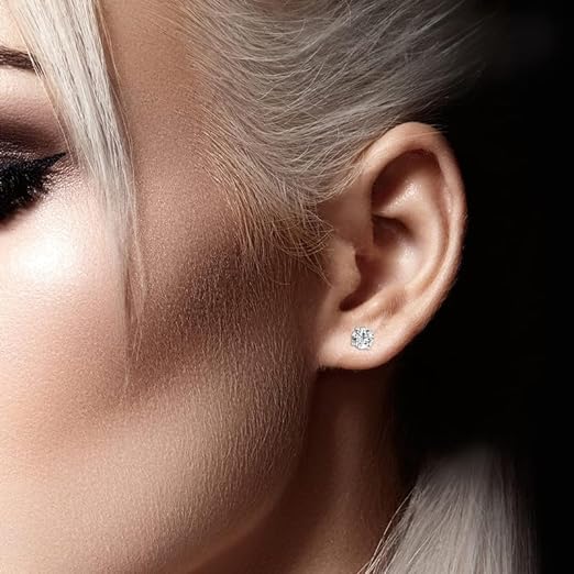 14K Gold Natural Diamond Solitaire Stud Earrings.