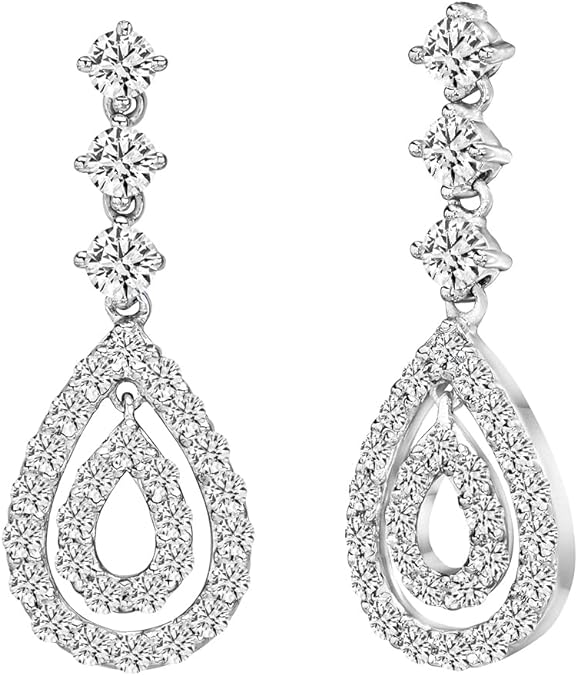 Natural Diamonds Drop Down Earrings in 14kt White Gold. (2.15 Ct. Tw)