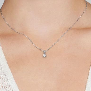 Diamond Solitaire Pendant In 14k White/Yellow Gold. 17" Chain.
