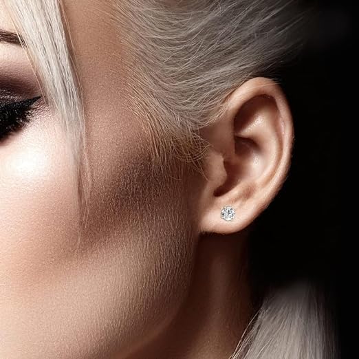 14K Gold Natural Diamond Solitaire Stud Earrings.