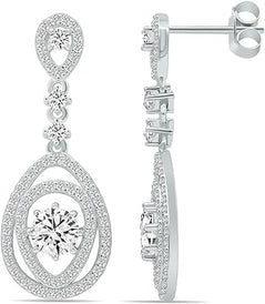 925 Silver Sterling Stud Earring for Wedding - Secure Push Back Round Simulated Diamond Cubic Zirconia Stud Earrings for Women, Brides, Bridesmaid