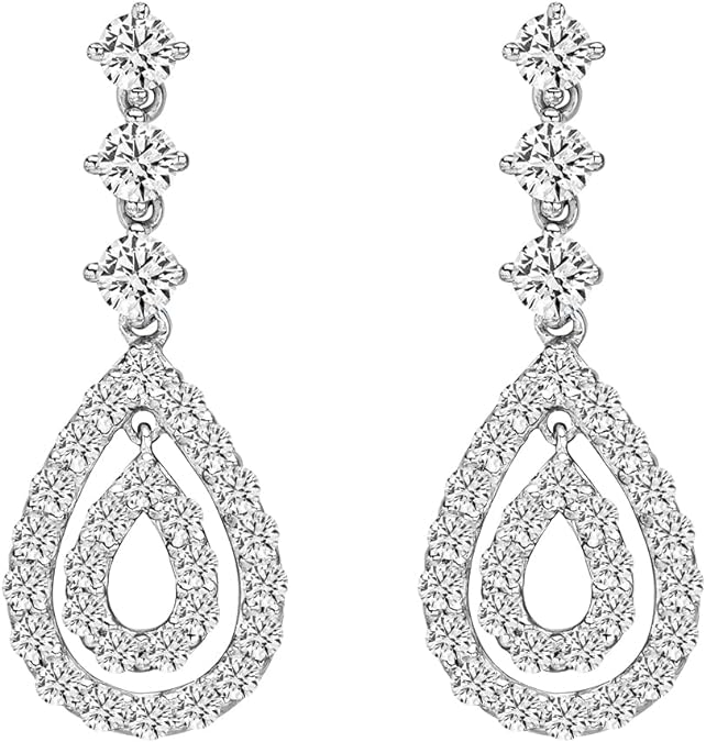 Natural Diamonds Drop Down Earrings in 14kt White Gold. (2.15 Ct. Tw)