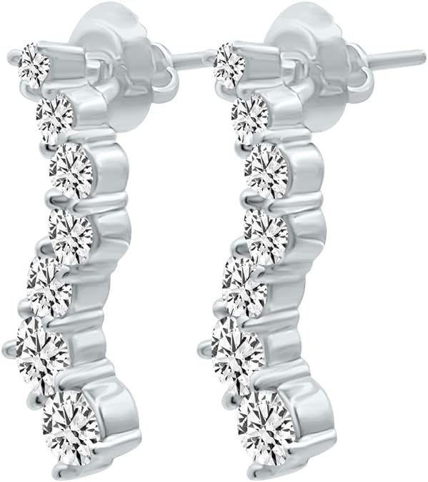Diamond Journey Earrings Round-Cut 14K White Gold Screw Back. (1.50 Ct. Tw)