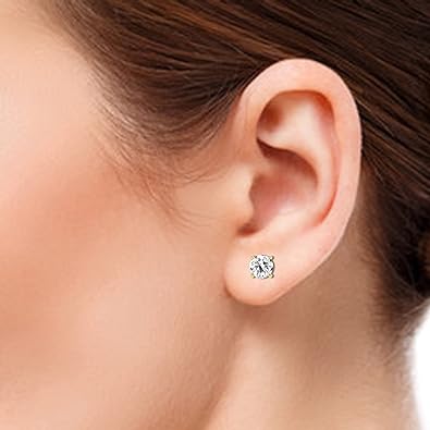 14K Gold Natural Diamond Solitaire Stud Earrings.