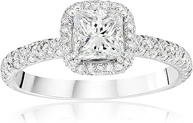 Princess Cut & Round Diamonds Platinum Halo Setting Ring. (1.15 Ct. Tw)