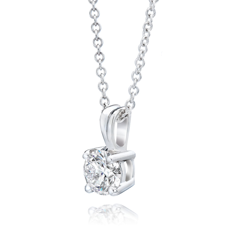 Diamond Solitaire Pendant In 14k White Gold 17" Chain. (0.70 Ct)