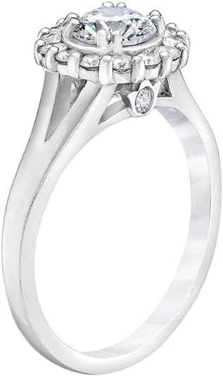 Round Brilliant Platinum Diamond Halo Ring. (1.03 Ct. Tw)