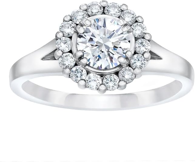 Round Brilliant Platinum Diamond Halo Ring. (1.03 Ct. Tw)