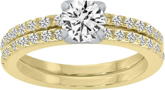 14k Yellow Gold Engagement Ring Bridal Set. Center Diamond Set In Platinum. (1.13 Ct. Tw)