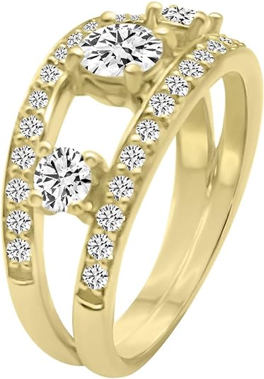 Two Row 14K Yellow Gold Ring. H-I,  VS1-VS2 (1.15 Ct. Tw)