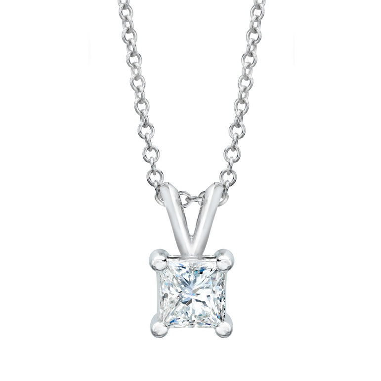 Diamond Solitaire Pendant In 14k White Gold 17" Chain. (0.70 Ct. Tw)