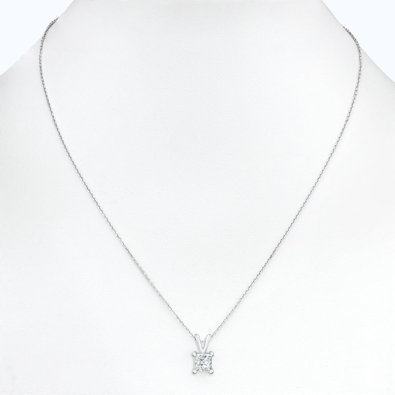 Diamond Solitaire Pendant In 14k White Gold 17" Chain. (0.70 Ct. Tw)