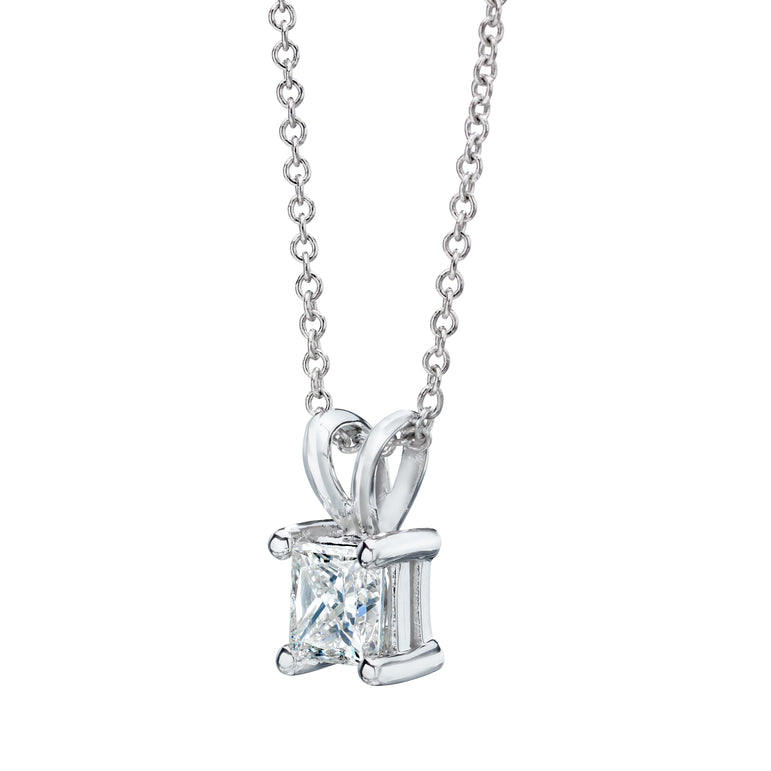 Diamond Solitaire Pendant In 14k White Gold 17" Chain. (0.70 Ct. Tw)