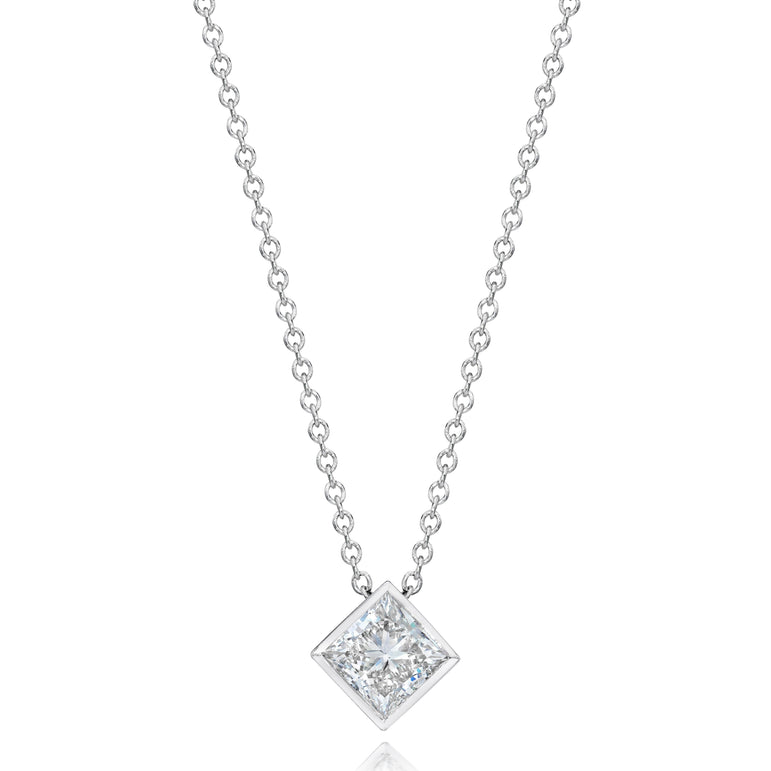 Bezel Set Princess-Cut Necklace With 17 Inches Chain. (0.70 Ct)