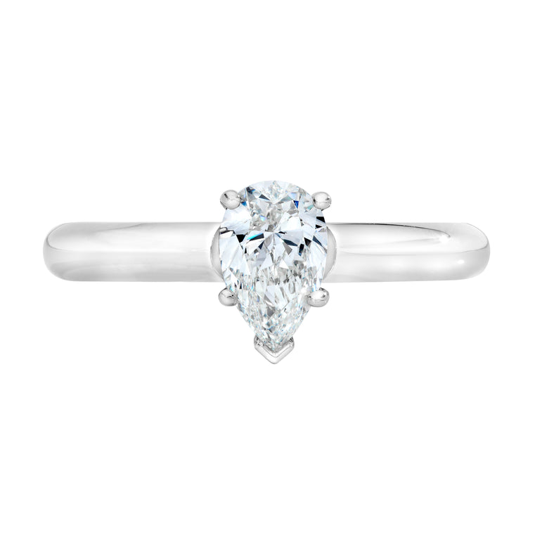 GIA Certified Pear Shape Diamond 14 Kt White Gold Ring. H, SI1  (0.97 Ct.)