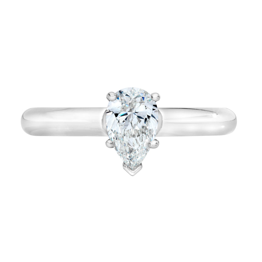 GIA Certified Pear Shape Diamond 14 Kt White Gold Ring. H, SI1  (0.97 Ct.)