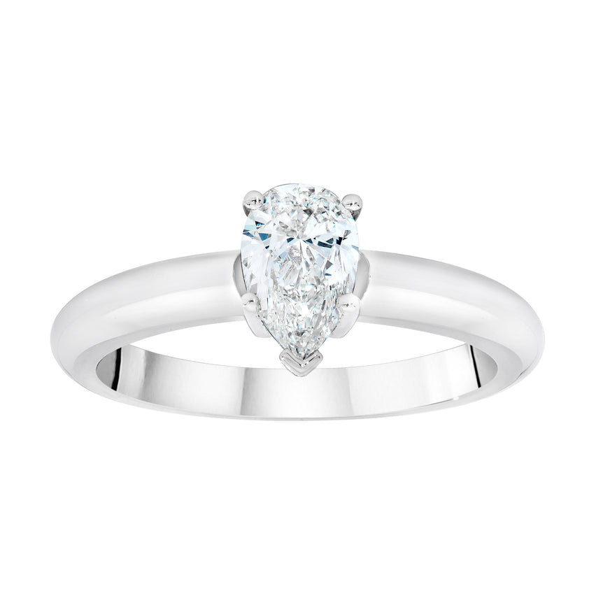 GIA Certified Pear Shape Diamond 14 Kt White Gold Ring. H, SI1  (0.97 Ct.)